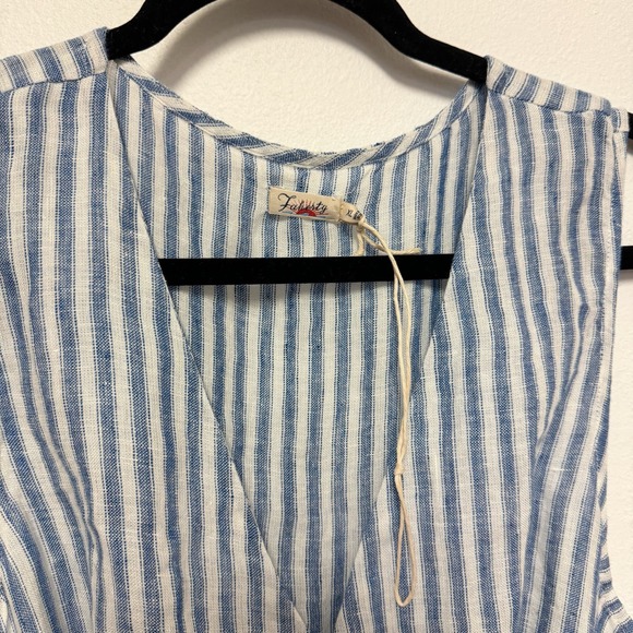 NWOT Margaux Stripe Belted Linen Midi Dress - Sleeveless Button-Front - Picture 3 of 10